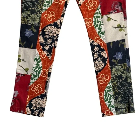 Biya by Johnny Was Patchwork Floral Pants Sz S Boho Straight Leg